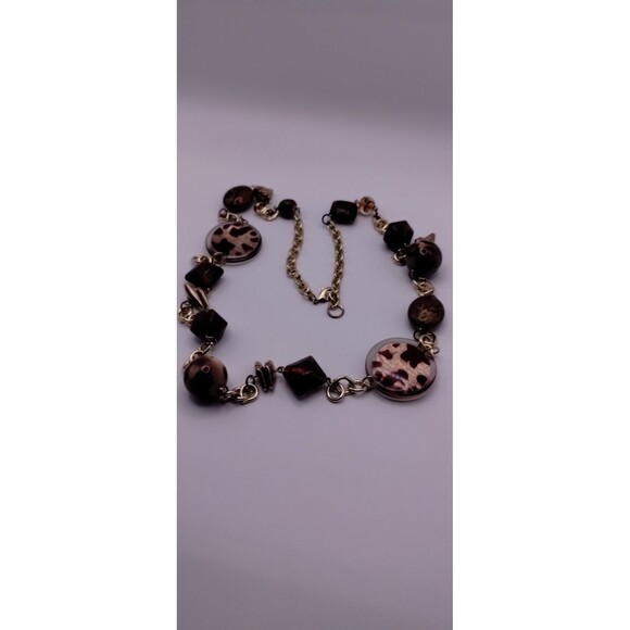 Safari Diva Necklace Resin Boho Animal Print 29" Gold Tone Chain Unbranded - Picture 10 of 11